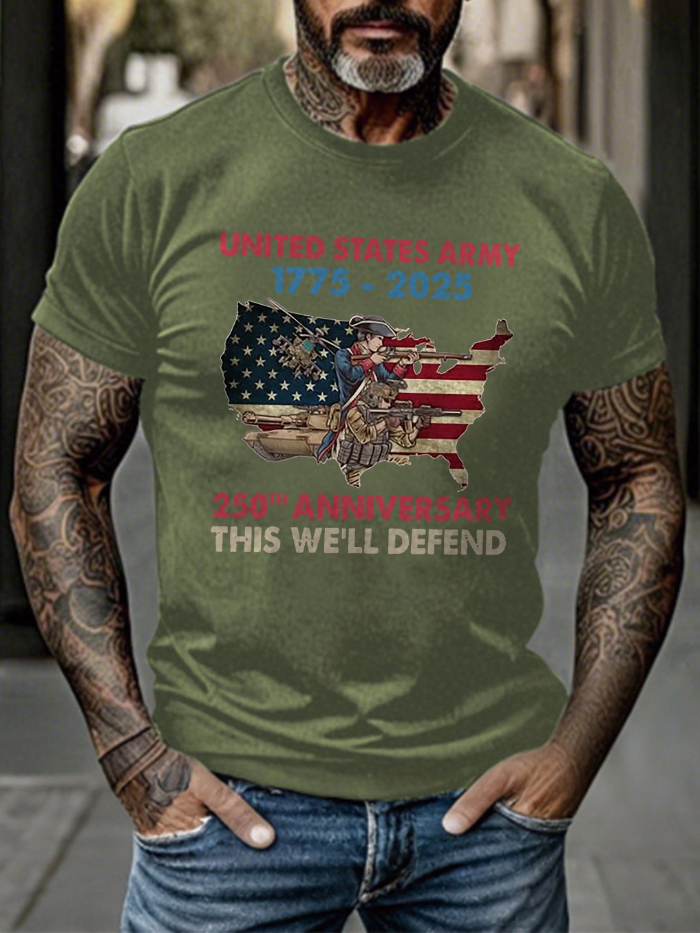 Men's Retro United States Army 1775 - 2025 250th Anniversary This We'll Defend Print T-Shirt