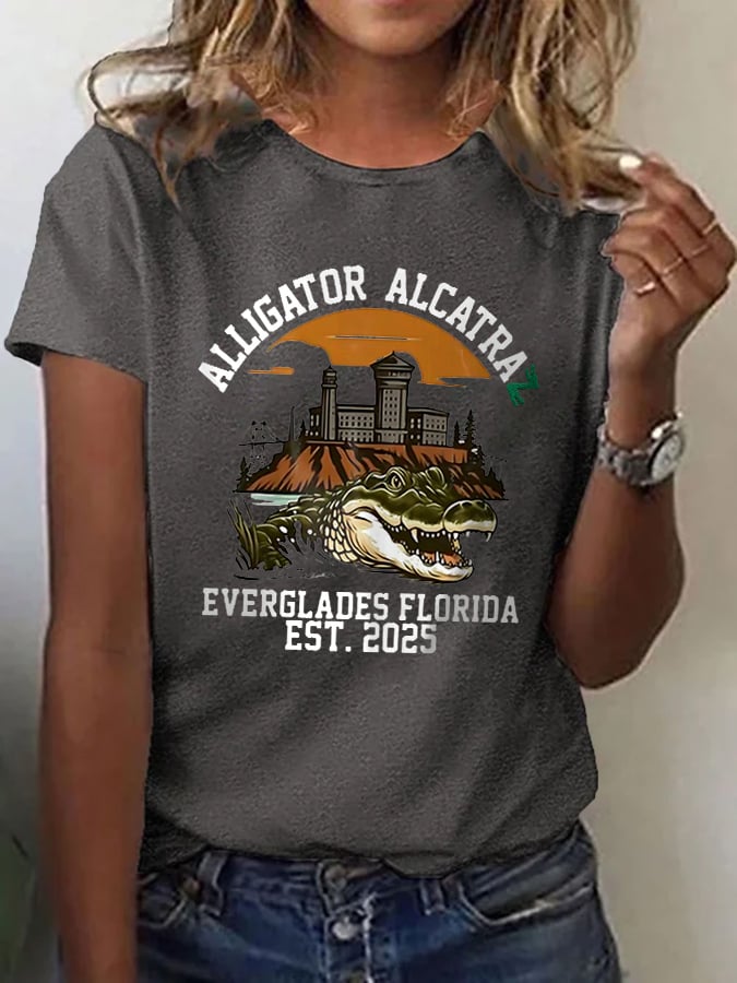 Women's Alligator Alcatraz Print T-shirt