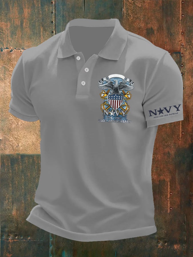 Man's Vintage Navy 1775 - 2025 250th Anniversary Non Sibi Sed Patriae Printed Polo Shirt