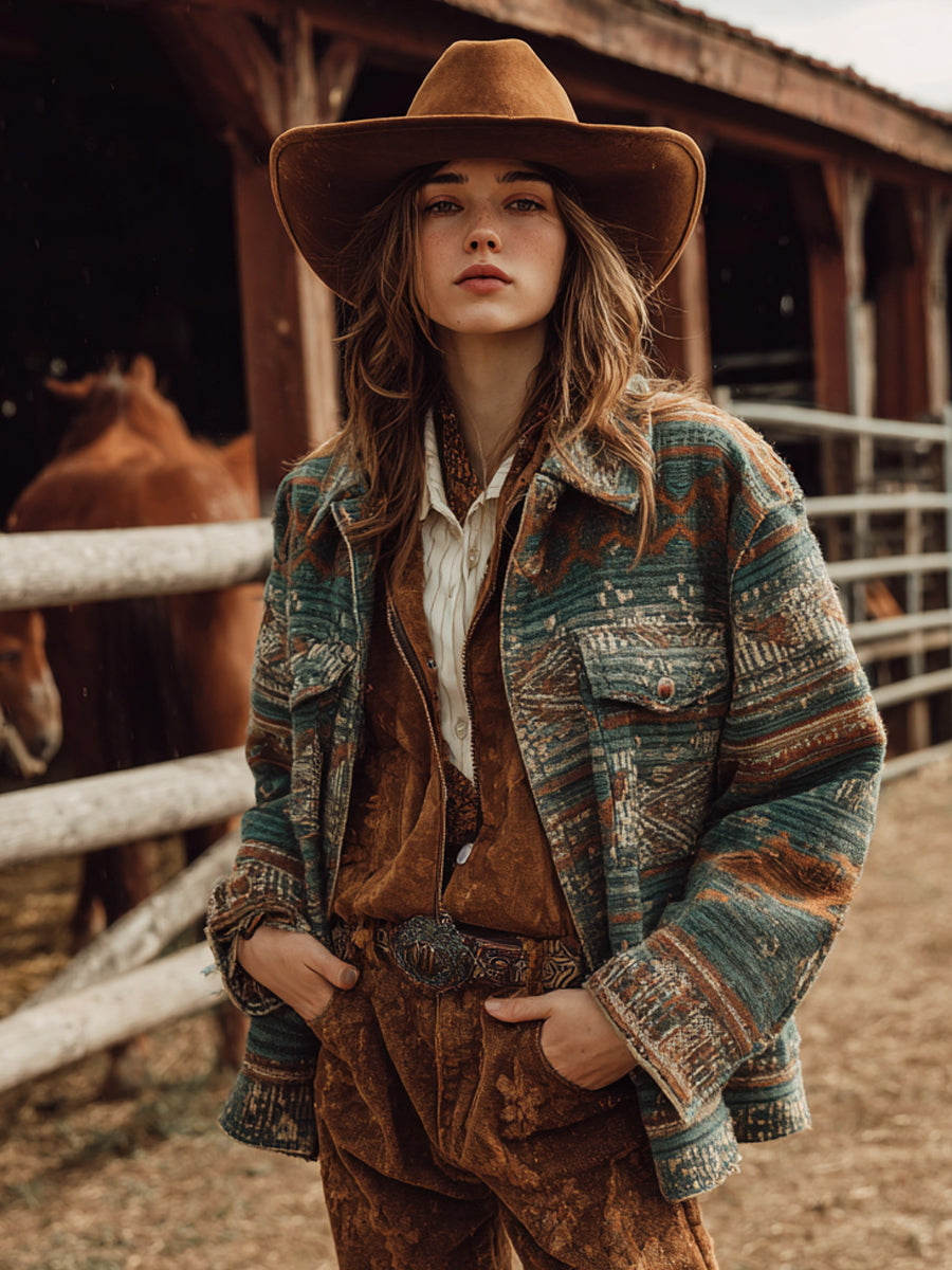 Vintage Western Art Illustration Print Casual Shirt