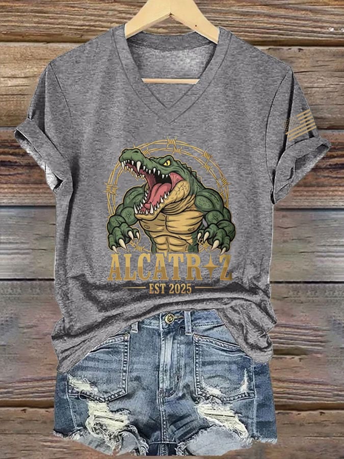Women's Alligator Casual V-Neck T-Shirt