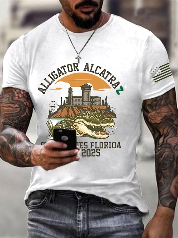 Men's Alligator Alcatraz Print T-Shirt