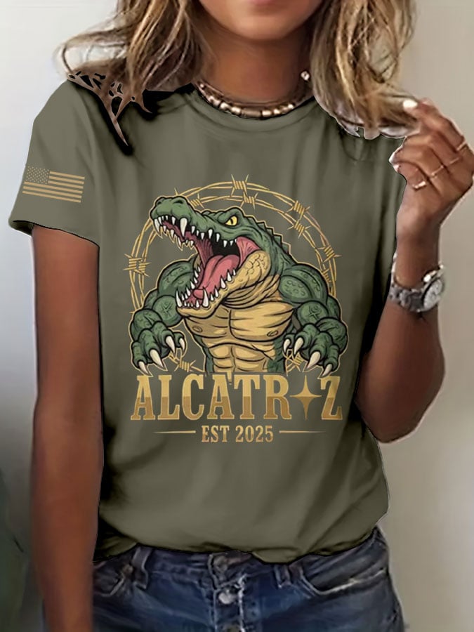 Women's Alligator Printed Round Neck T-Shirt
