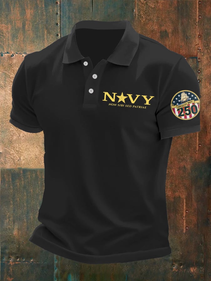 Man's Vintage America's Navy 250th Anniversary Non Sibi Sed Patriae Printed Polo Shirt