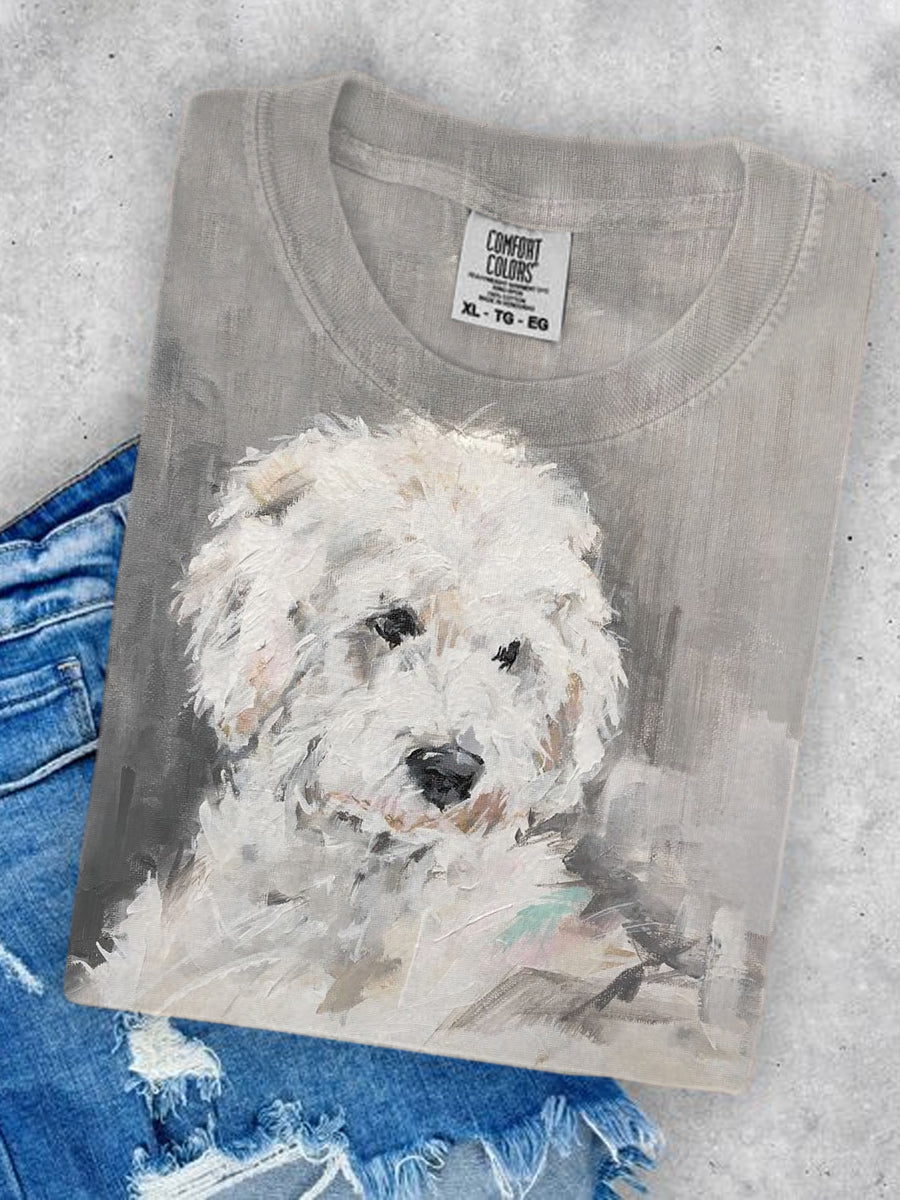 Women's Dog Print Crew neck casual T-shirt