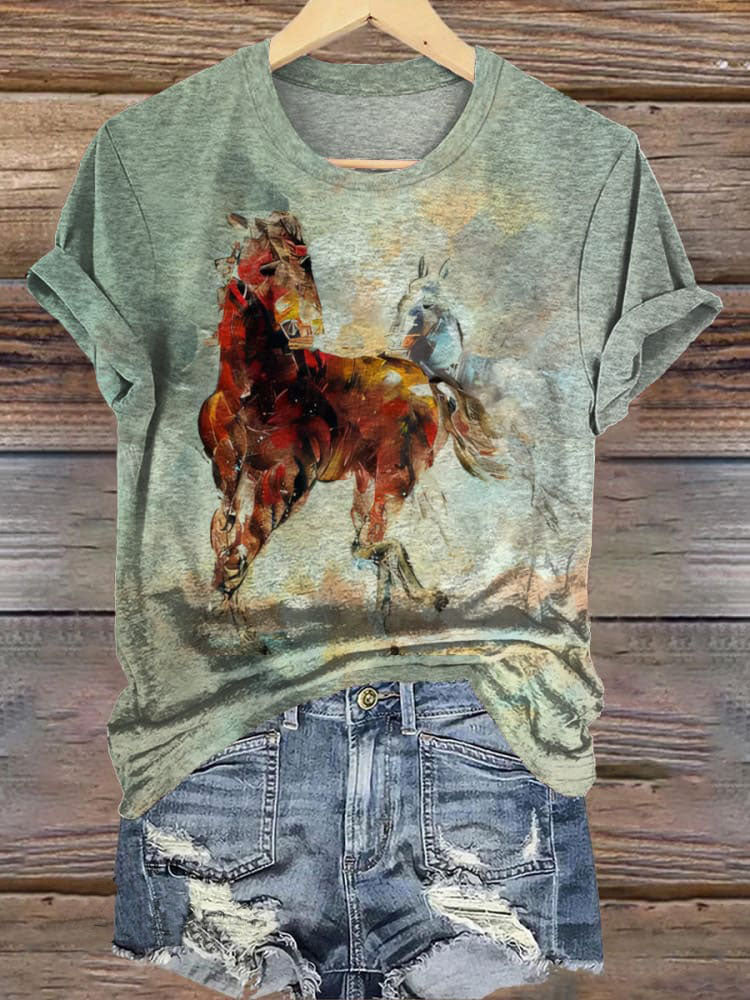Horse Art Painting Print Casual T-shirt