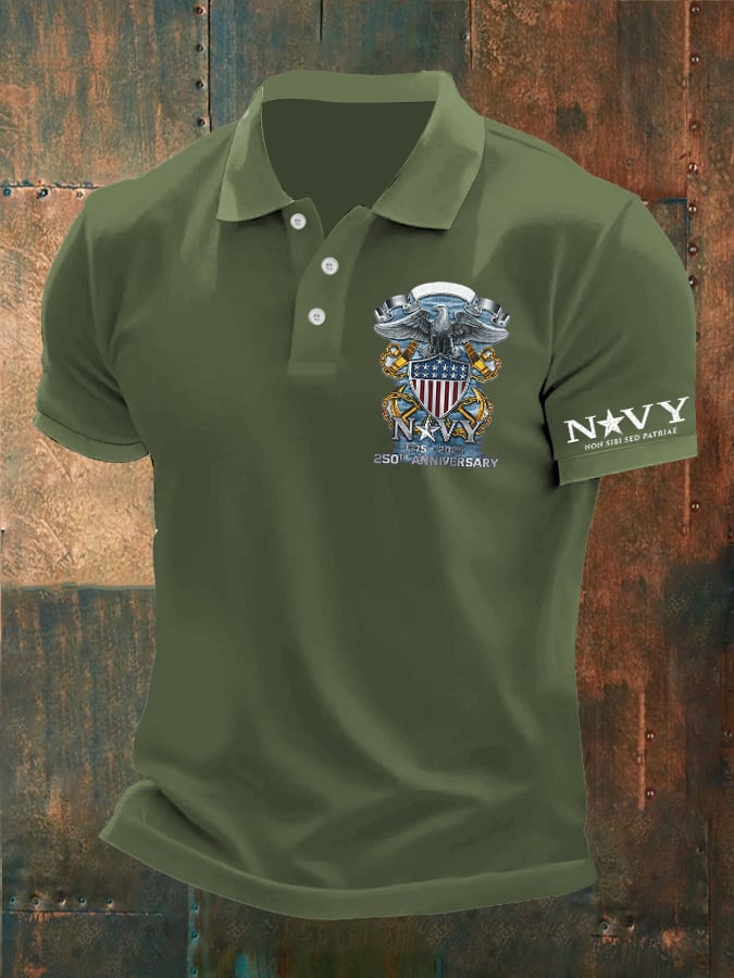 Man's Vintage Navy 1775 - 2025 250th Anniversary Non Sibi Sed Patriae Printed Polo Shirt