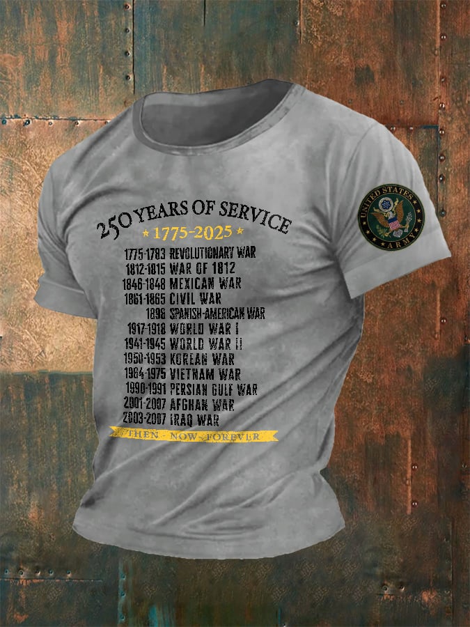 Men's United States Army 250 Years Of Service 1775-2025 Then - Now - Forever Print T-Shirt