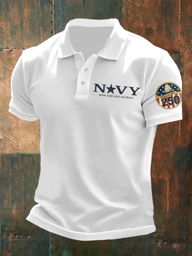Man's Vintage America's Navy 250th Anniversary Non Sibi Sed Patriae Printed Polo Shirt