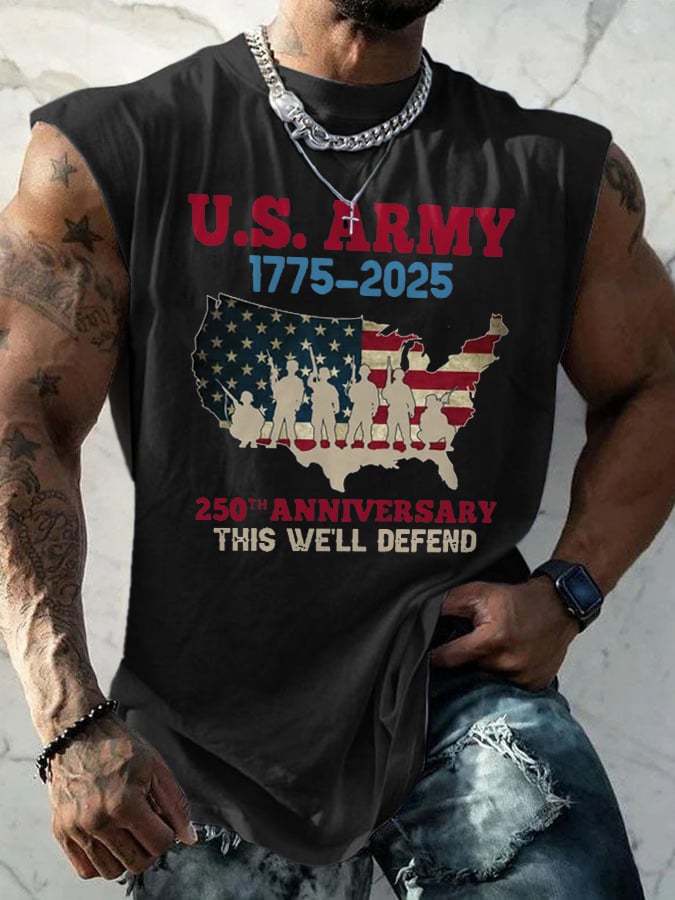 Retro U.S. Army 1775–2025 250th Anniversary This We'll Defend Print Tops Tank