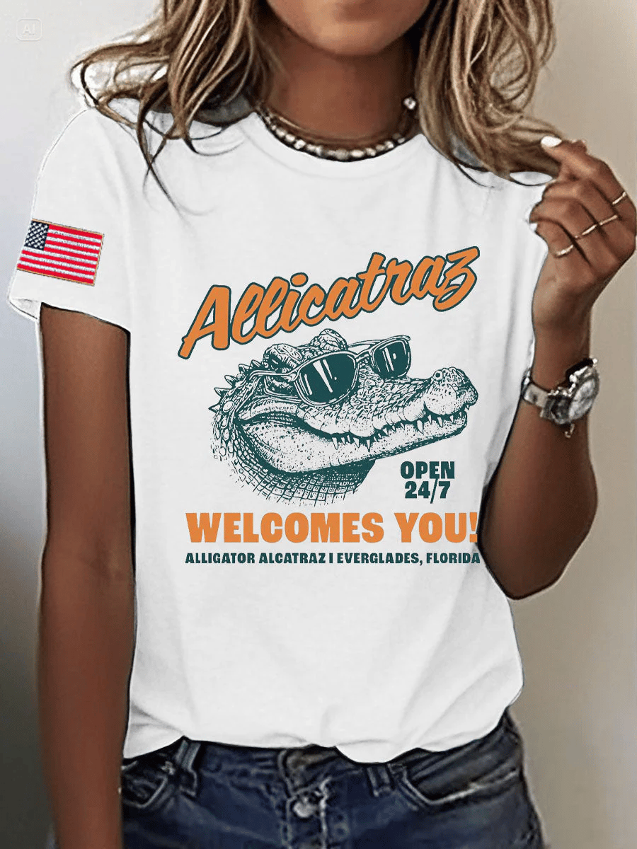 Women's Alligator Alcatraz Welcomes You Printed Short-Sleeved T-Shirt