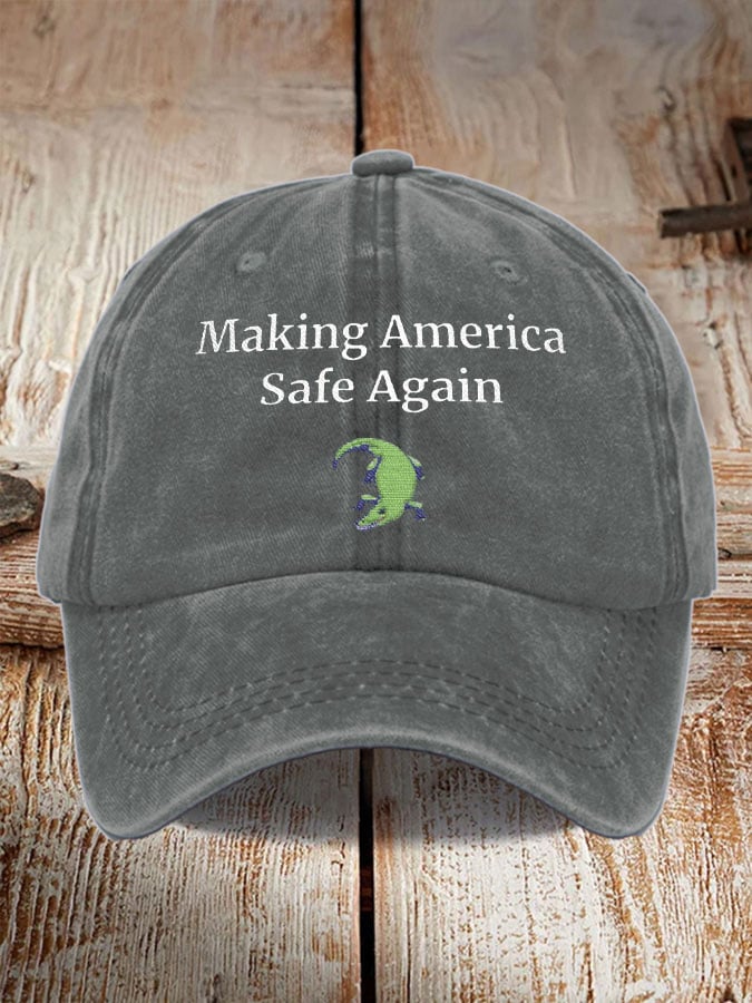Unisex Distressed Washed Cotton Crocodile Alcatraz Make America Safe Again Printed Hat