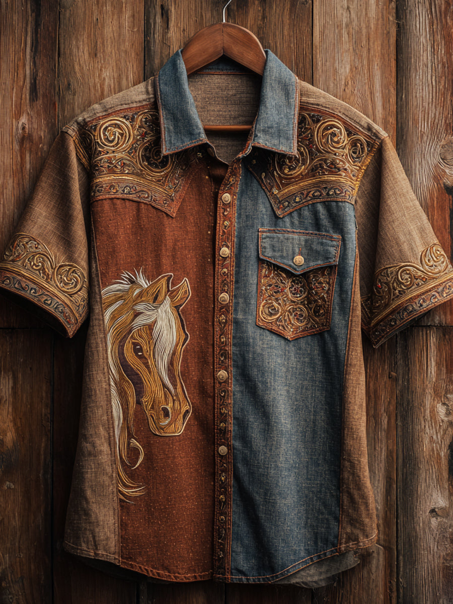 Vintage Western Art Floral Print Casual Shirt