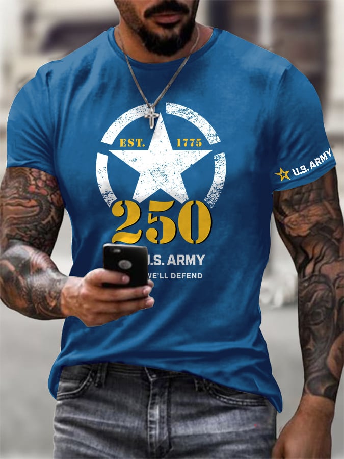 Men's Retro U.S. Army 250th Anniversary This We'll Defend Est.1775 Print T-Shirt