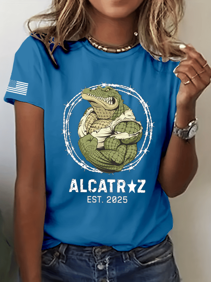 Women's Alligator Alcatraz Print Crew Neck T-Shirt