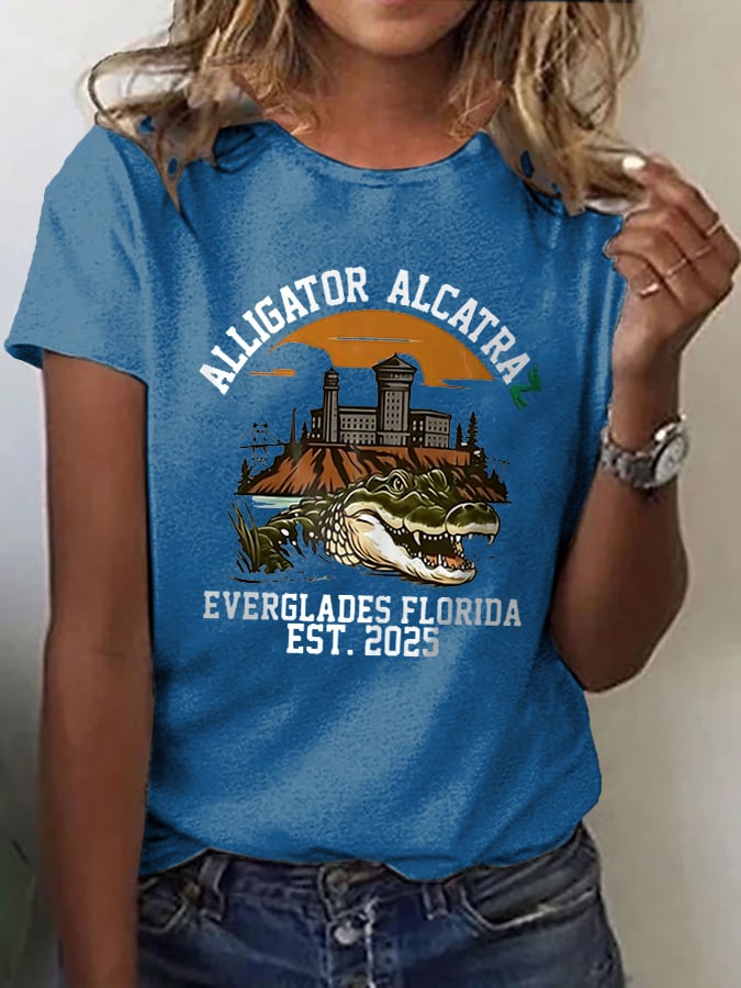 Women's Alligator Alcatraz Print T-shirt