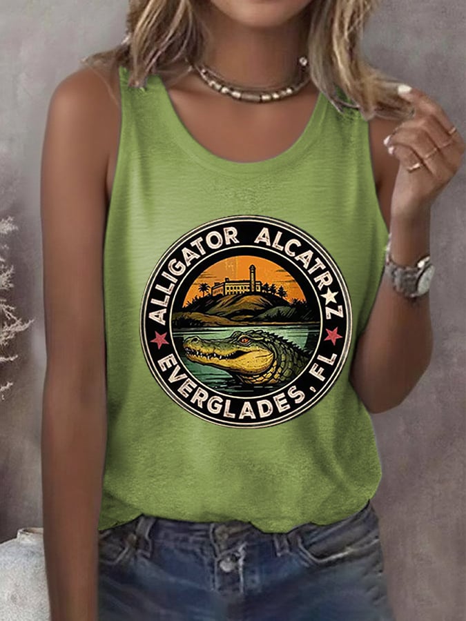 Women's Alligator Alcatraz Funny Florida Everglades Dark Humor Printed Vest
