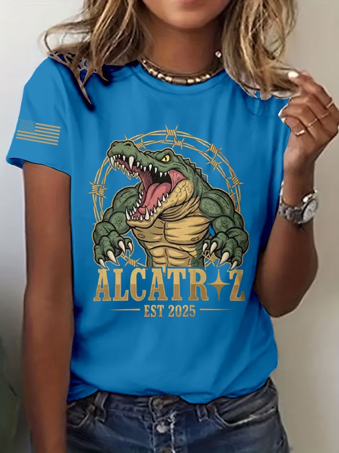 Women's Alligator Printed Round Neck T-Shirt