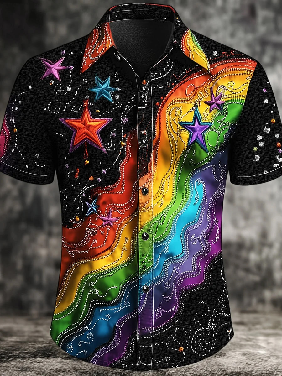 Western Art Rainbow Gradient Print Vintage Casual Shirt