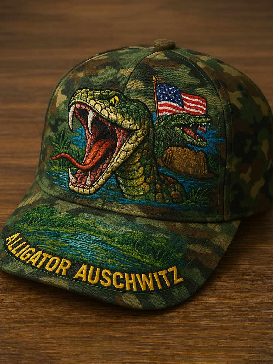 Vintage Alligator Auschwitz Fun Florida Everglades Art Casual Print Hat
