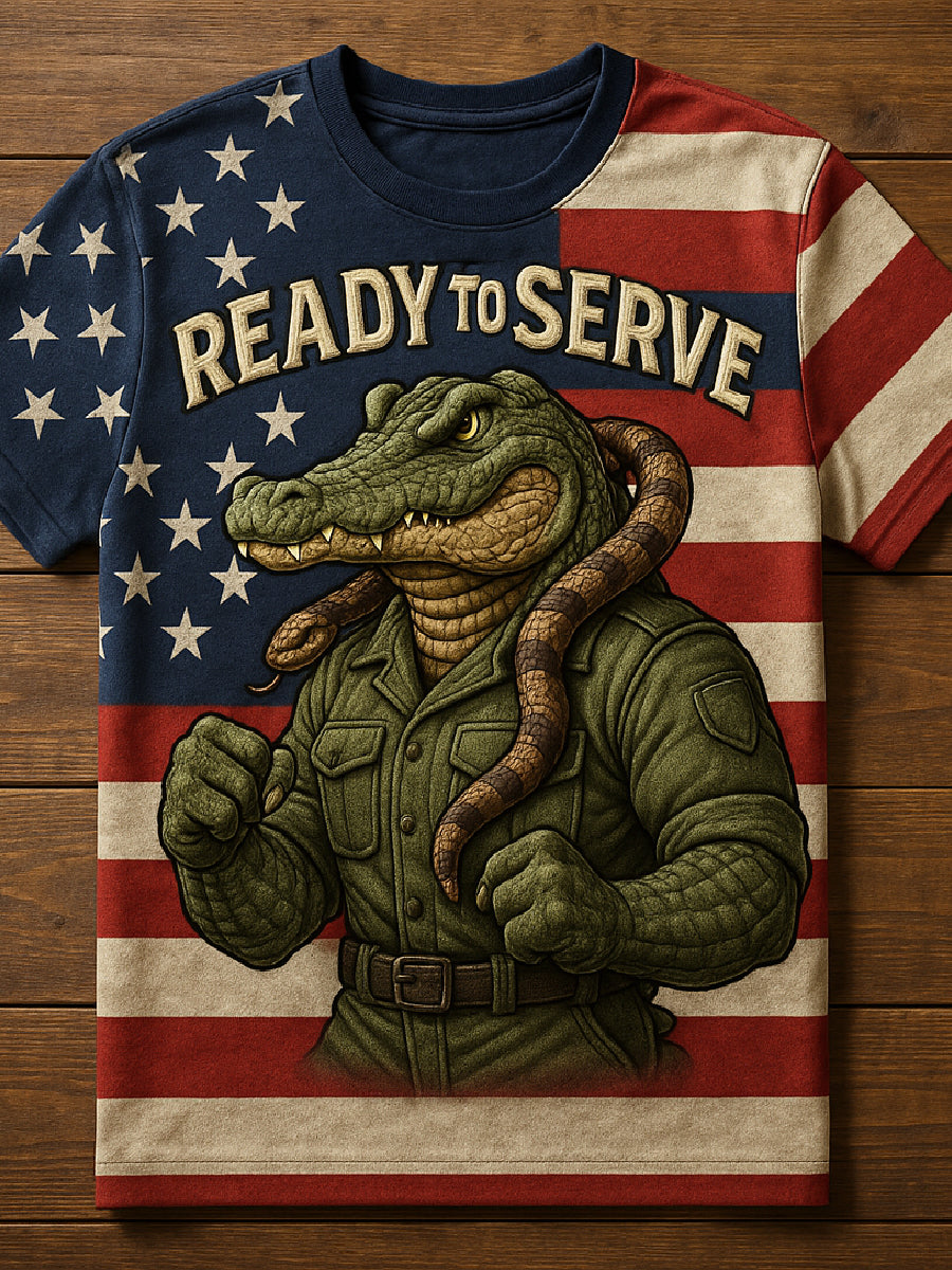 Vintage Alligator Alcatraz Fun Florida Everglades Art Print Casual T-Shirt
