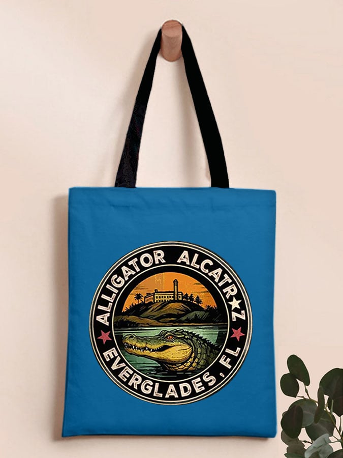 RetroAlligator Alcatraz Funny Florida Everglades Dark Humor Print Canvas Shoulder Bag