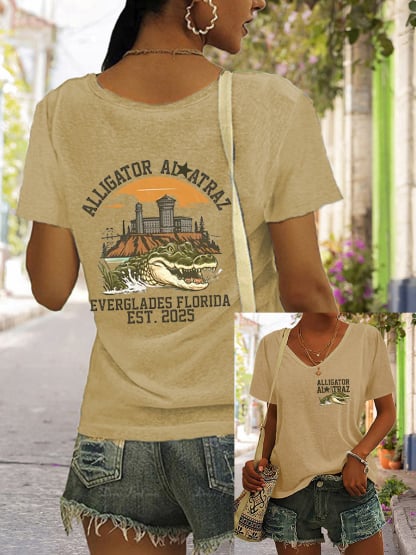 Women's Fashion Casual Crocodile Alcatraz Printed T-shirt