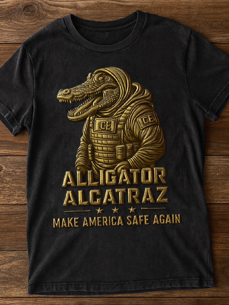 Vintage Alligator Alcatraz Fun Florida Everglades Art Print Casual T-Shirt