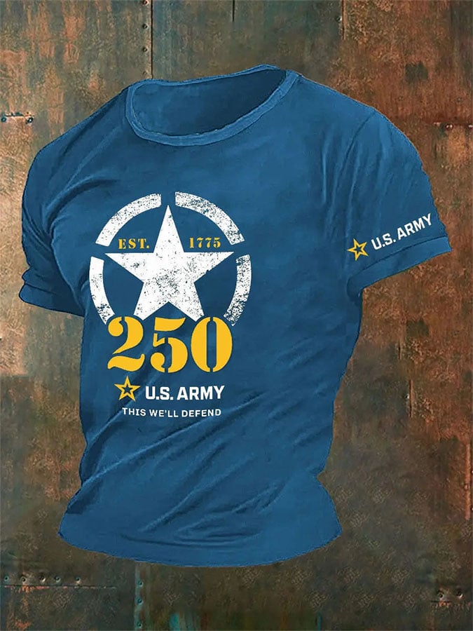 Man's Vintage U.S. Army 250th Anniversary This We'll Defend Est.1775 Print T-Shirt