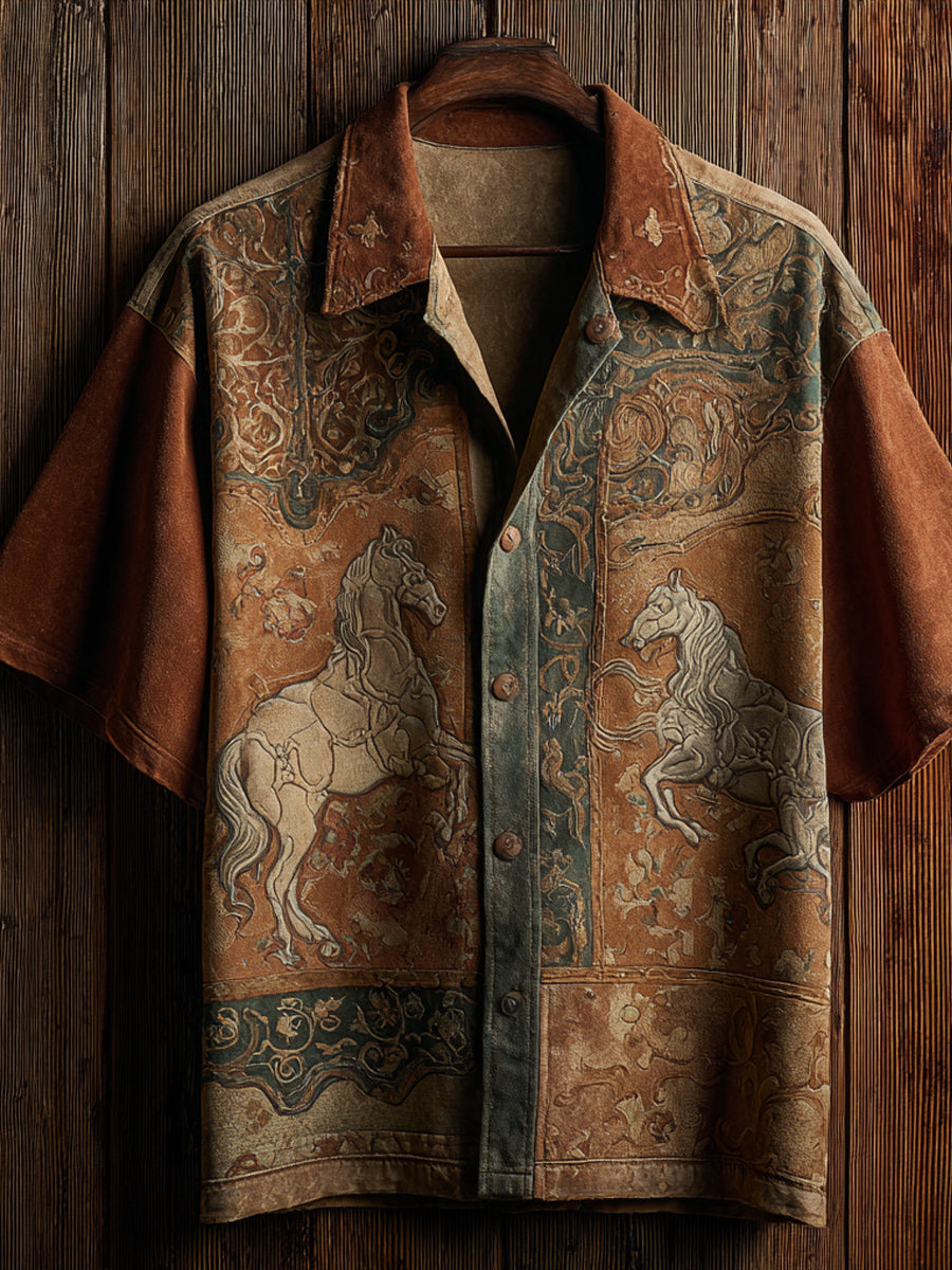 Vintage Western Art Floral Print Casual Shirt