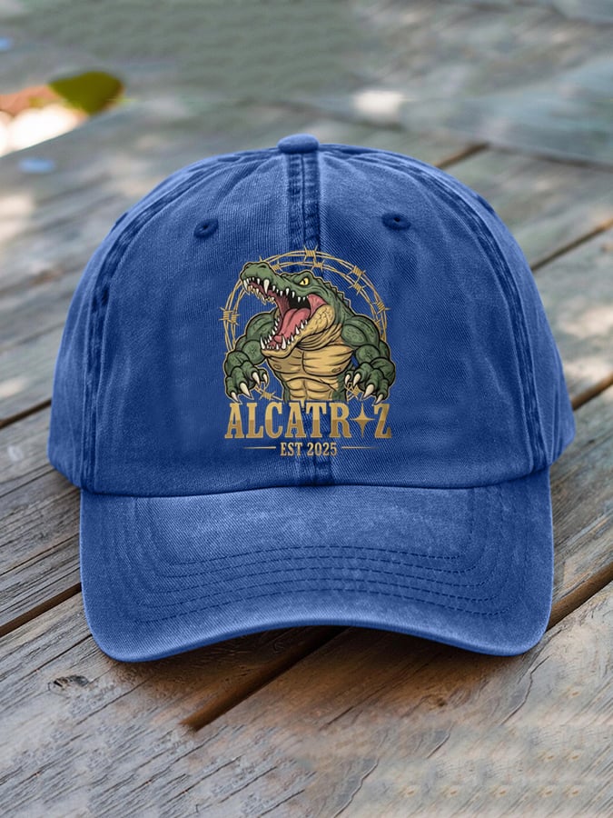 Unisex Distressed Washed Alligator Alcatraz Print Hat