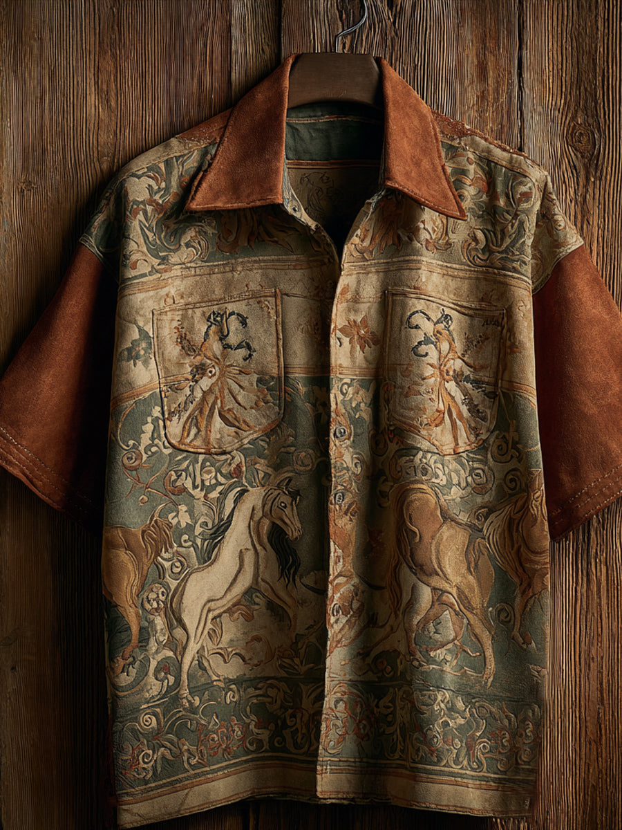 Vintage Western Art Floral Print Casual Shirt