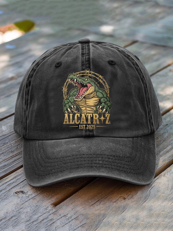 Unisex Distressed Washed Alligator Alcatraz Print Hat