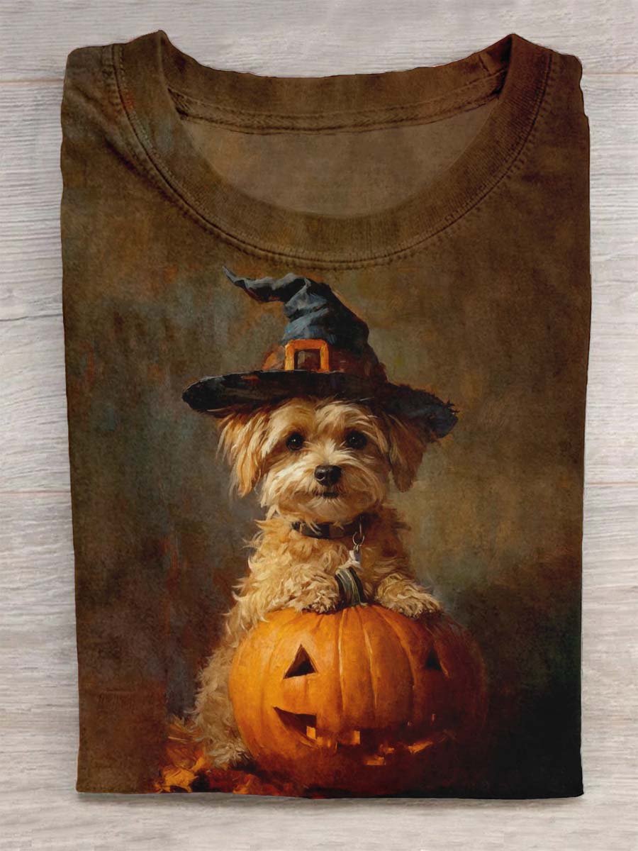 Halloween Art Cute Dog Print Design T-shirt