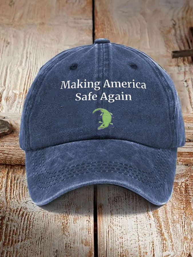 Unisex Distressed Washed Cotton Crocodile Alcatraz Make America Safe Again Printed Hat
