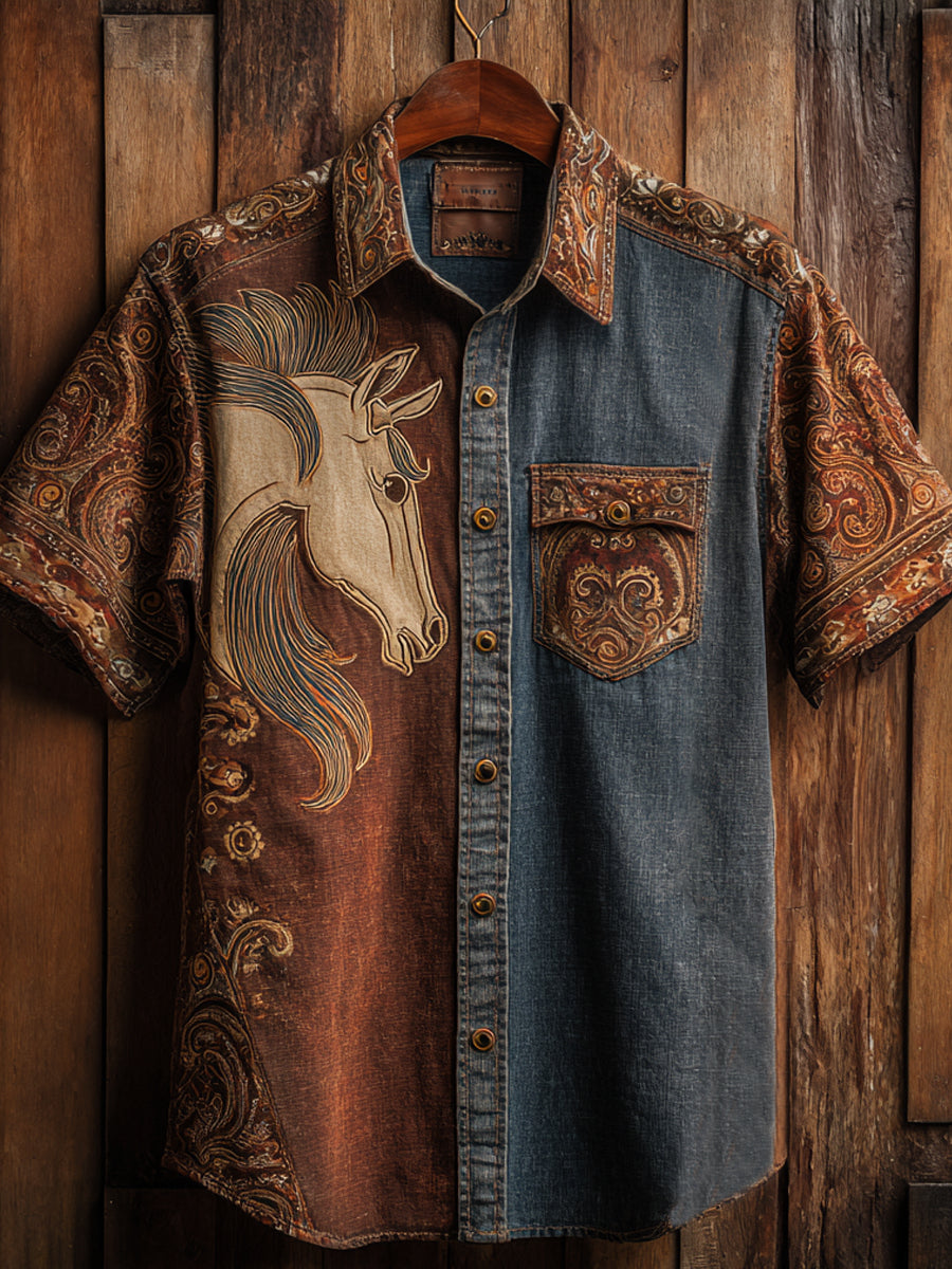 Vintage Western Art Floral Print Casual Shirt