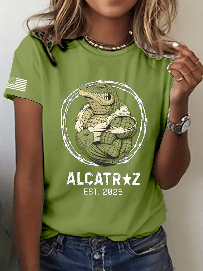 Women's Alligator Alcatraz Print Crew Neck T-Shirt
