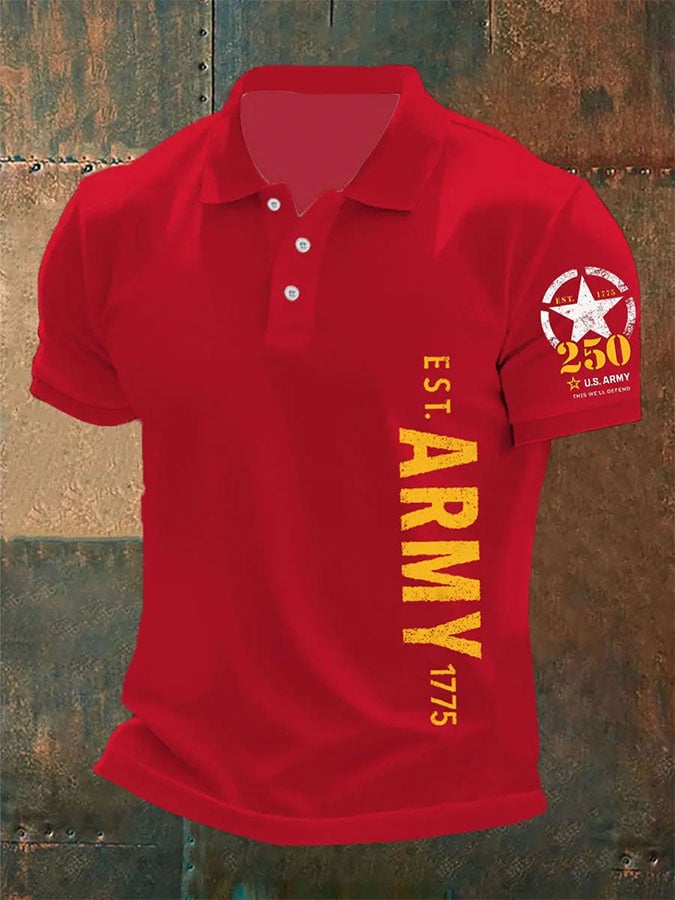 Man's Vintage U.S. Army 250th Anniversary This We'll Defend Est.1775 Printed Polo Shirt