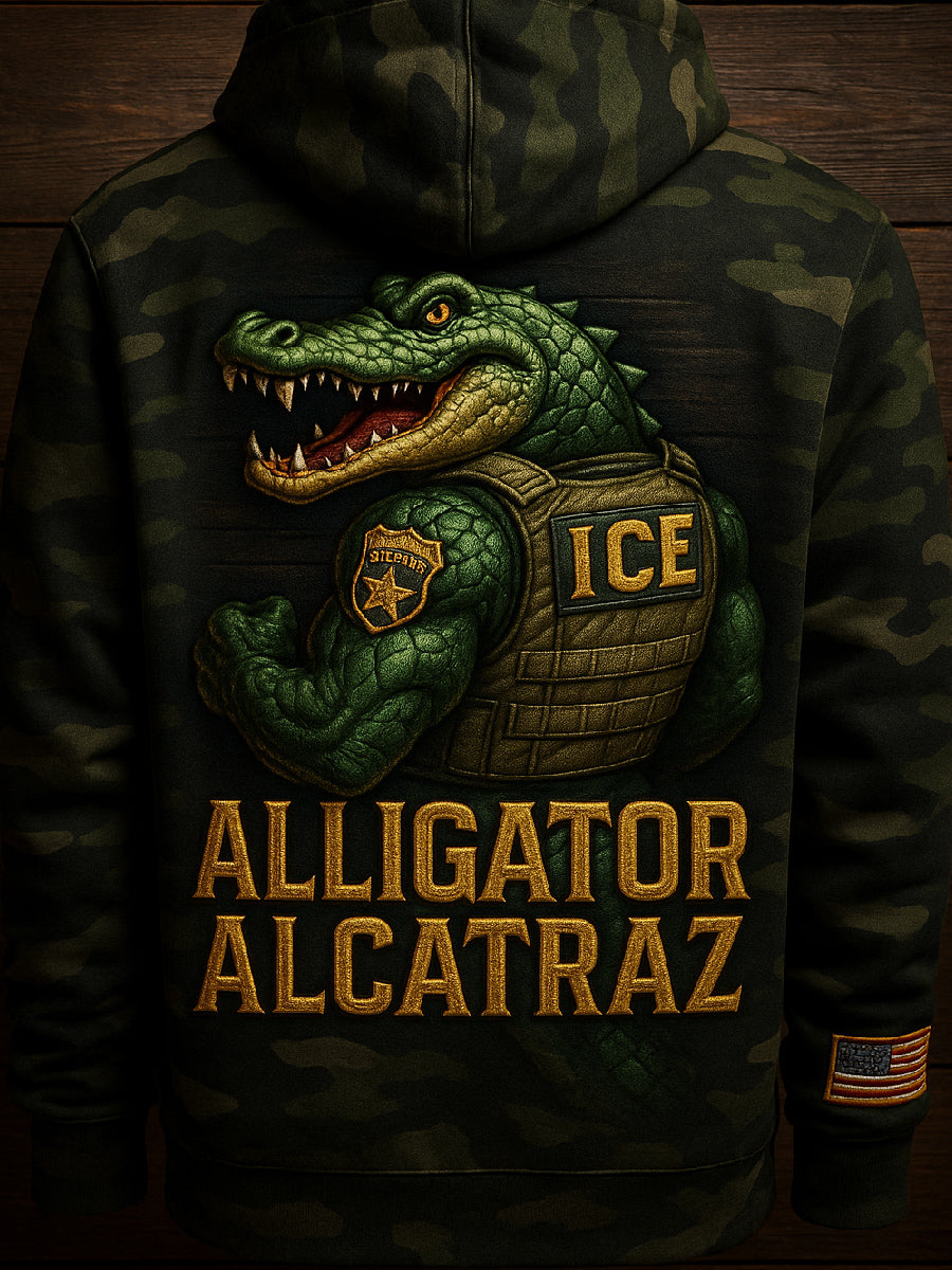Vintage Alligator Alcatraz Fun Florida Everglades Art Print Casual Hoodie