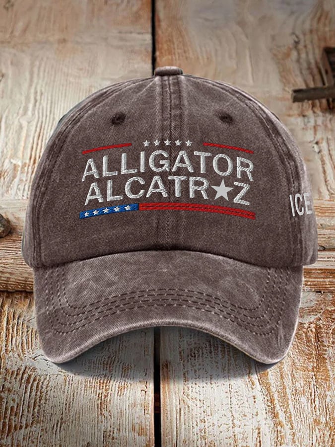 Unisex distressed washed Alligator Alcatraz print hat