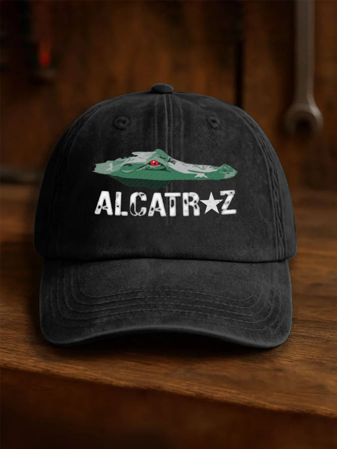 Unisex distressed washed Alligator Alcatraz print hat