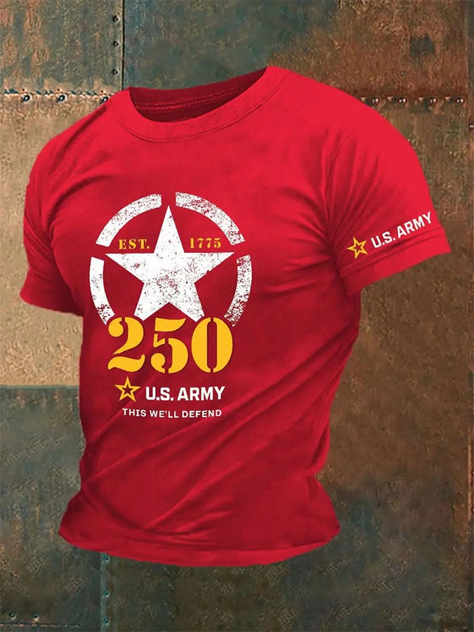 Man's Vintage U.S. Army 250th Anniversary This We'll Defend Est.1775 Print T-Shirt