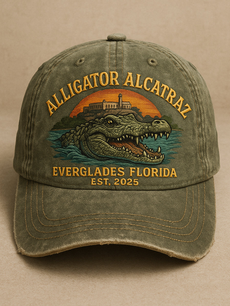 Retro Alligator Alcatraz Funny Florida Everglades Art Casual Prints Cap