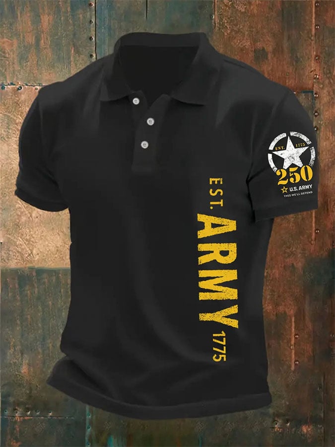Man's Vintage U.S. Army 250th Anniversary This We'll Defend Est.1775 Printed Polo Shirt