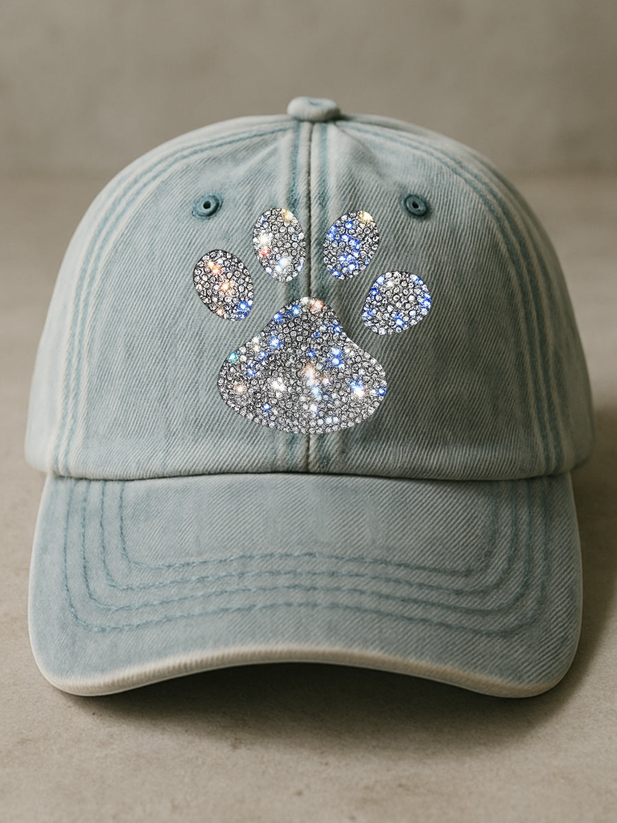 Rhinestone Paw Art Print Baseball Cap