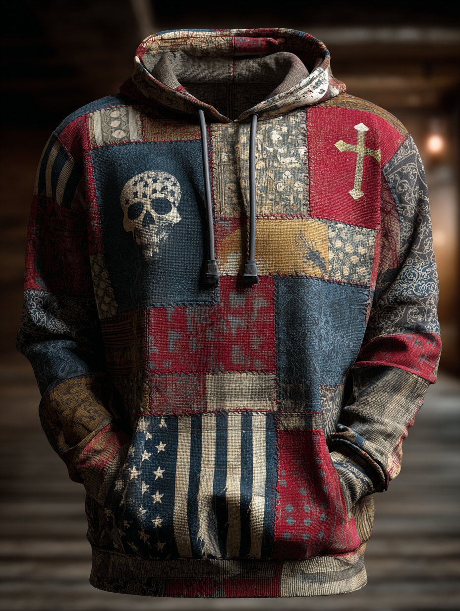 Men's Retro Faith Skull Casual Art Hoodie