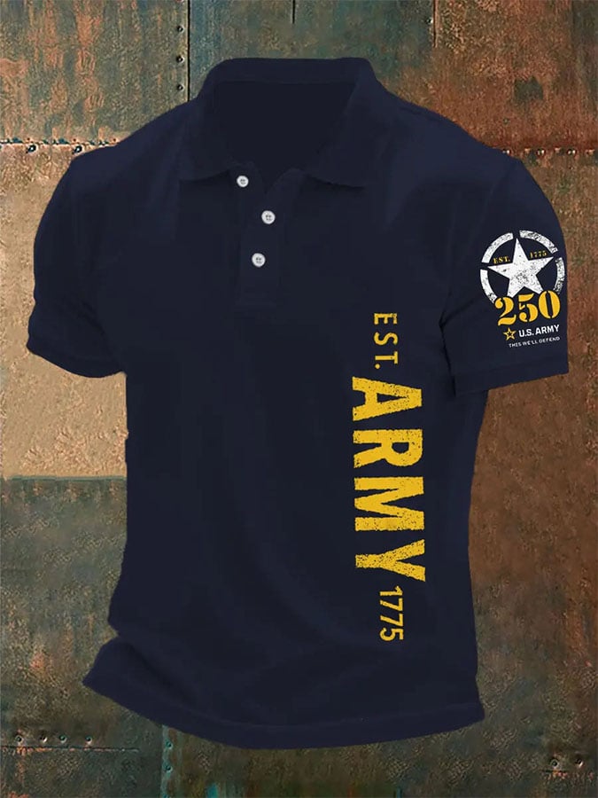 Man's Vintage U.S. Army 250th Anniversary This We'll Defend Est.1775 Printed Polo Shirt