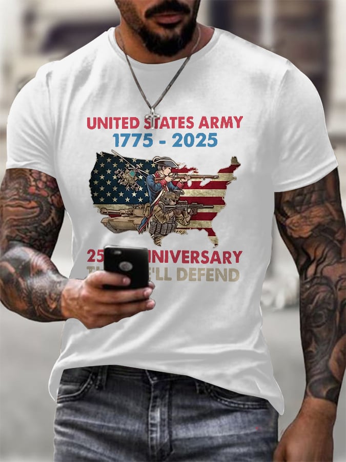 Men's Retro United States Army 1775 - 2025 250th Anniversary This We'll Defend Print T-Shirt
