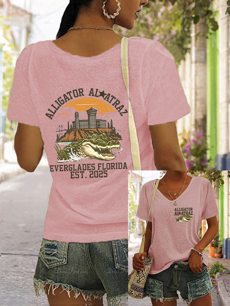 Women's Fashion Casual Crocodile Alcatraz Printed T-shirt