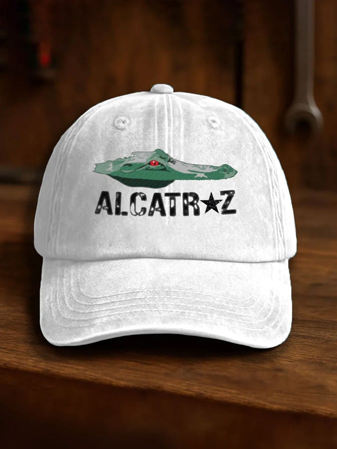Unisex distressed washed Alligator Alcatraz print hat